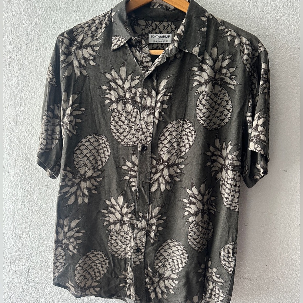 Pineapple Print Men's Casual Shirt - Black